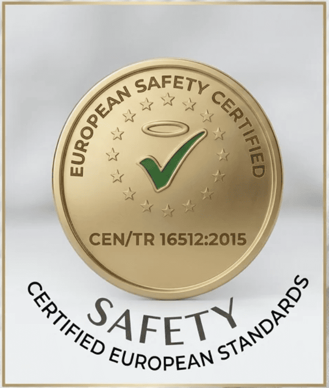 European safety certified badge for KESLOVE baby carrier, compliant with CEN/TR 16512:2015 standard.